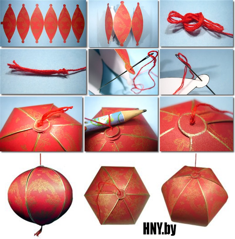 Новогодний китайский фонарик на елку: пошаговая инструкция + шаблон