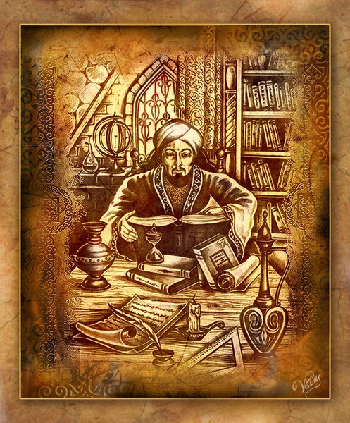 Picture Asia Motif Illustration Theme Wise Men Farabi Hodja Ahmet Stock Photo